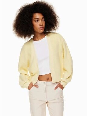 Wilfred Free Unwind Merino Wool Waist Open Cardigan XS Aritzia Butter Yellow